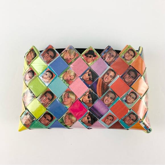 Vintage Accessories - Backstreet Boys Magazine Wrapper Folded Woven Origami Patchwork Wallet Coin Bag